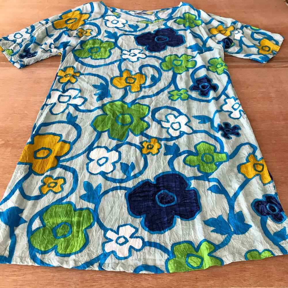 Jams Surfline Gimlet Dress Women XS Blue Floral 100% Rayon Short Sleeve Midi